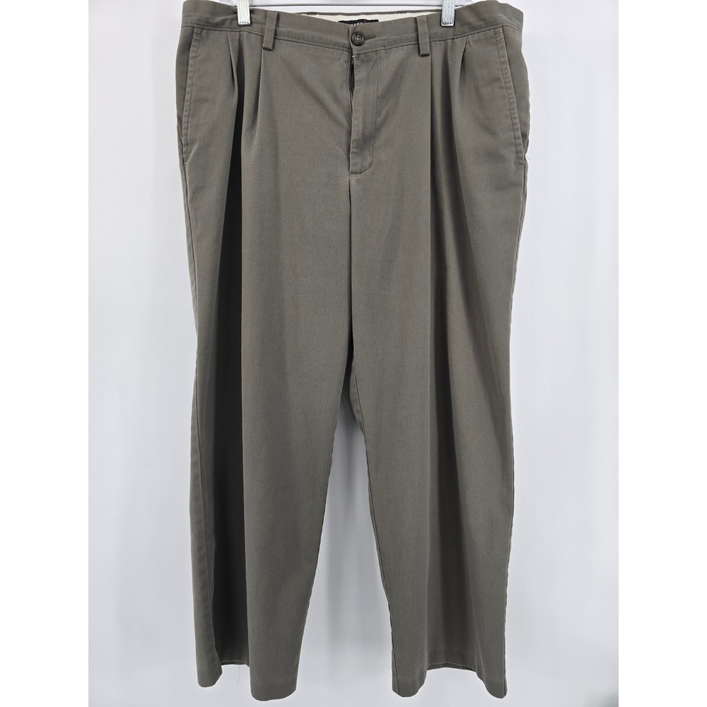 Dockers Mens Classic Fit Pleated Chino Pants Olive Taupe 38x29 Cotton Blend